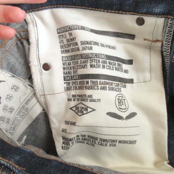 Rogue Territory SELVEDGE Signature Six Pocket Skinny Jean Size 29 - Picture 6 of 15